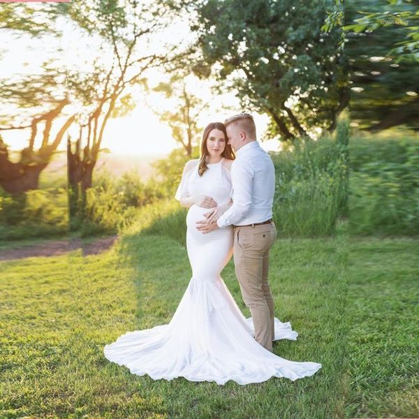 

maternity dresses classic pography props for pregnant women lotus leaf po shoot pregnancy blue dress1, White