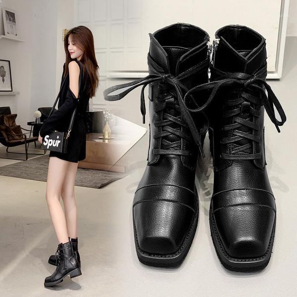 

boots 2021 autumn early winter shoes women fashion elegant ladies middle heels ankle black cool style yx28561