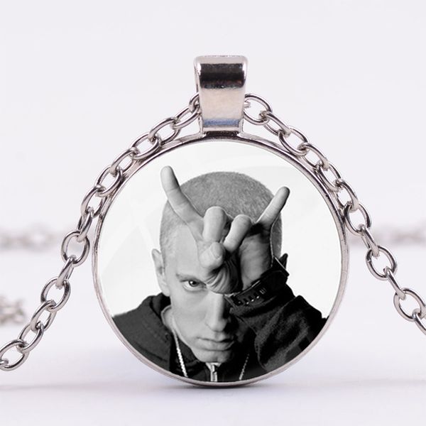 

мода eminem super star ожерелье поклонников сувенирная хип-хоп рэппер singer плакат для печати стекла кабошона подвесок подарков ювелирных и, Silver