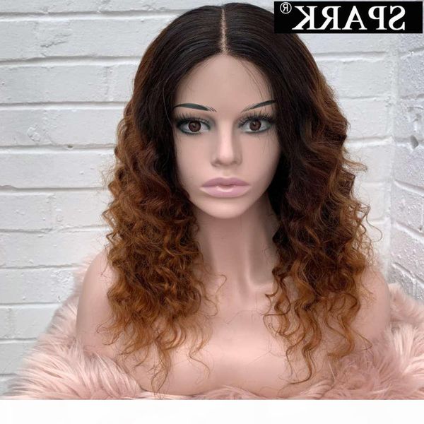 

spark 28inches front ombre peruvian loose deep wave wig 100% human hair 4x4 lace wigs pre plucked for black women remy, Black;brown