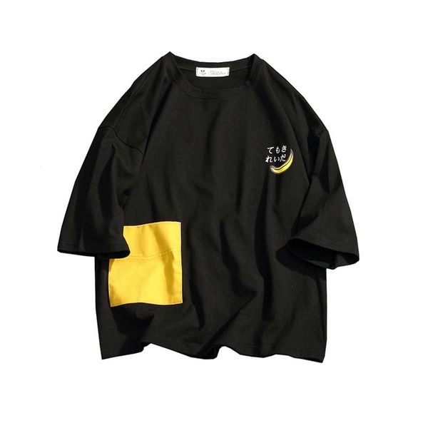 

fashion japan t shirt o-neck half sleeve mens moon print hip hop tshirt streetwear men with pocket kg-12, White;black
