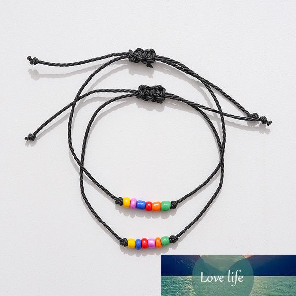 Beads de vidro arco-íris misturado corda pulseira de corda amizade frisado cartão desejo casal jóias afortunado