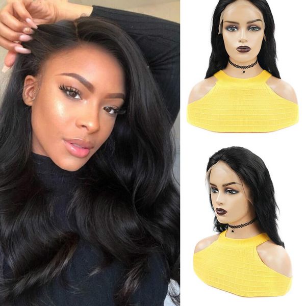 

4*4 lace front human hair wigs 10-26 inch pre plucked 150% density brazilian body wave lace front wigs for black women, Black;brown
