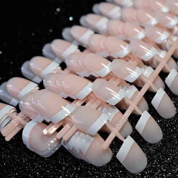 

false nails 1 lot= 10 kits clear nude french nails short size square white fake laidy finger decoration daily wear 240pcs 220225, Red;gold