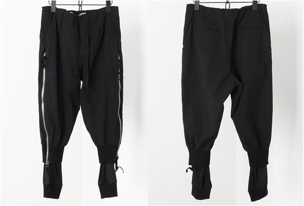 

2020 spring men's double-layered fabric double trousers zipper adjustable / tapered fit zipper /hip-hop feet pants, Black
