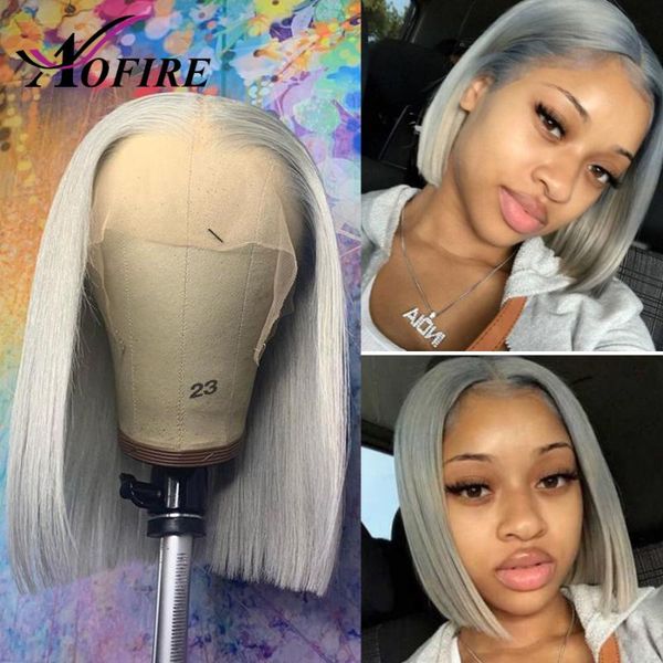 

lace wigs grey colored for women human hair bob wig pre plucked front peruvian virgin, Black;brown