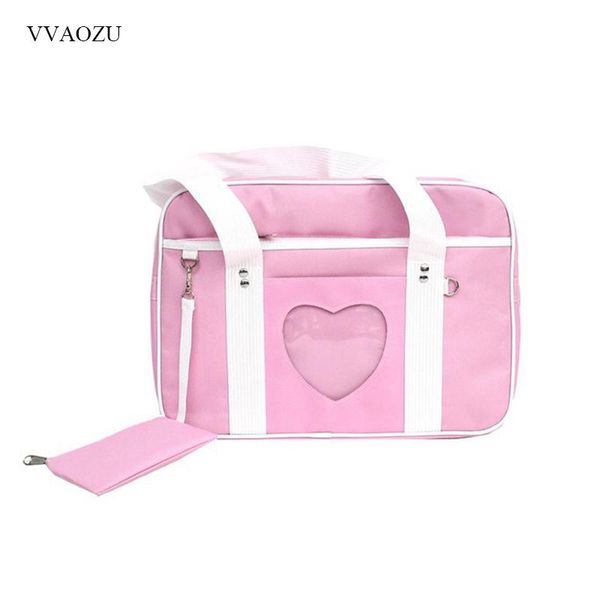 

japan style sweet bag transparent heart girls school bag jk uniform tote lolita handbag cosplayer shoulder bags with mini purse