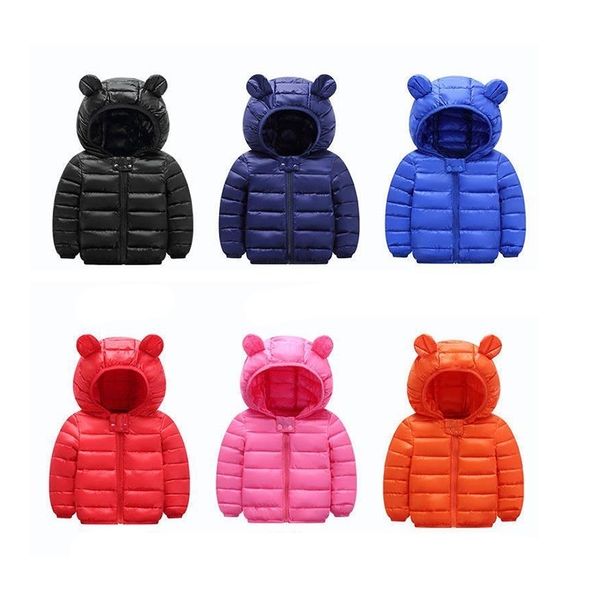 

children autumn winter clothing children's thin and light cotton down jacket baby boys girls fashion cartoon hooded coat outwear lj2012, Blue;gray