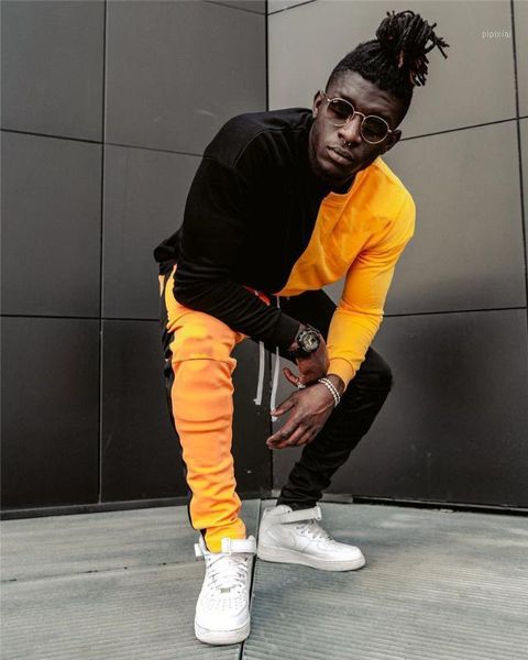 

2020 new fashion selling men's spring and autumn hip hop splice color matching hoodie suit men's hoodie two-piece suit1, Gray