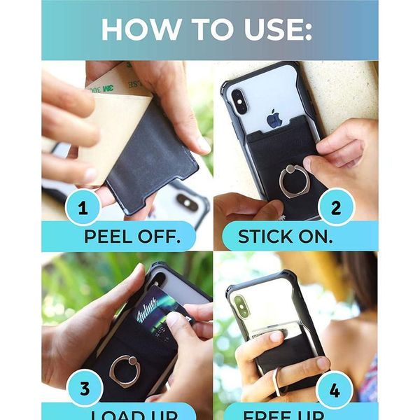 

3-in-1 adhesive sticker phone back cards spandex ring wallet mobile phone id card holder finger grip kickstand dual po bbyyem