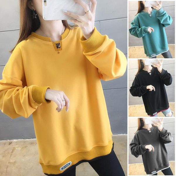

women's hoodies & sweatshirts korean style sweatshirt women hoodie fall 2021 clothing fashion polyester solid pullovers couple clothes, Black