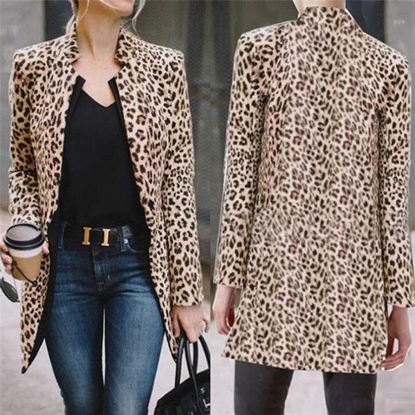 

leopard jacket women slim warm casual winter cardigan long sleeve coats1, Black;brown