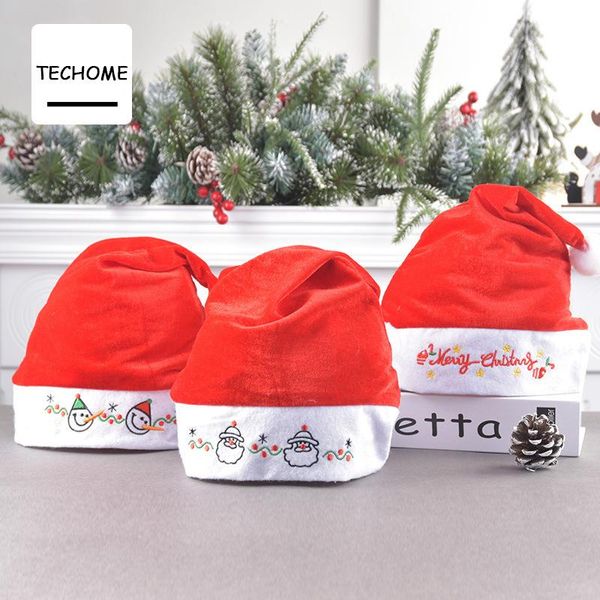 

christmas decorations techome hat red white soft merry santa claus snowman pattern velvet cap