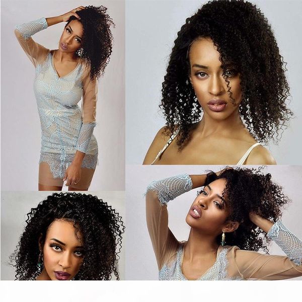 

kinky curly lace frontal wigs with baby hair brazilian 100% virgin human hair 150% density natural color 8-28 inches, Black;brown