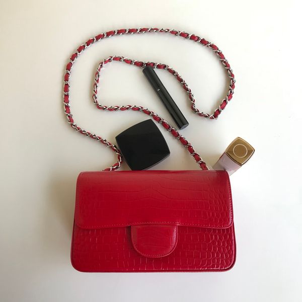 

raspberry cowhide voltage crocodile stripes 133212 a very special graceful bag pure copper chain assembly full web celebrity style same