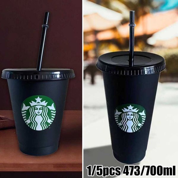 

starbucks water plastic with straw reusable cold drink black coffee cup joyfeelmh22