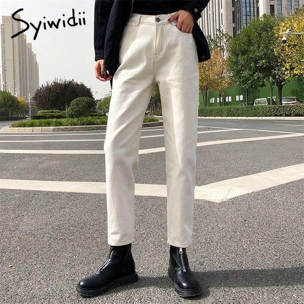 

elastic waist jeans women high wais plus size denim harem pants casual female mom jeans korean fashion 2020 black beige blue lj201029