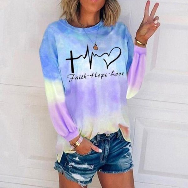 

fashion fall clothes for women letter tie-dye printing o-neck long sleeves sweatshirt blouse plus size blouse women blusas1, White
