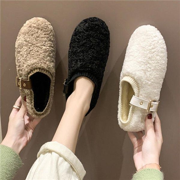 

2020 winter women knitting cotton shoes fashion belt buckle cotton boots student soft thicken warm short boots flat 35-40, Black