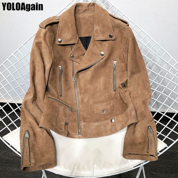 

yoloagain women genuine leather jacket ladies real leather jacket 201030, Black