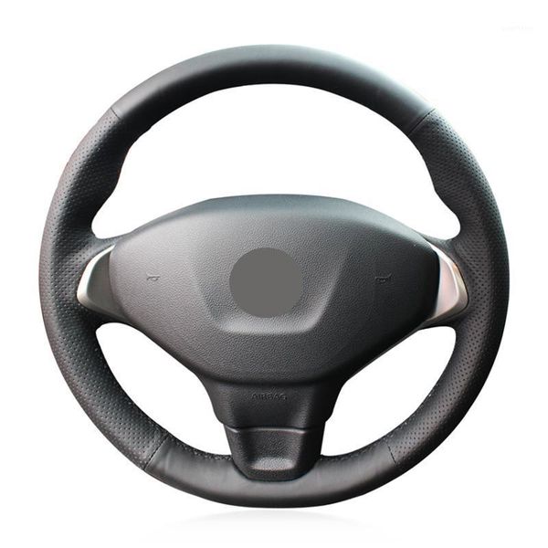 

hand sew black genuine leather car steering wheel cover for 3011