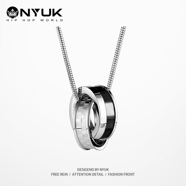 

nyuk простой титановые стали кулон мужской улица хип-хоп тенденция двойное кольцо ожерелье персонализированные аксессуары, Silver
