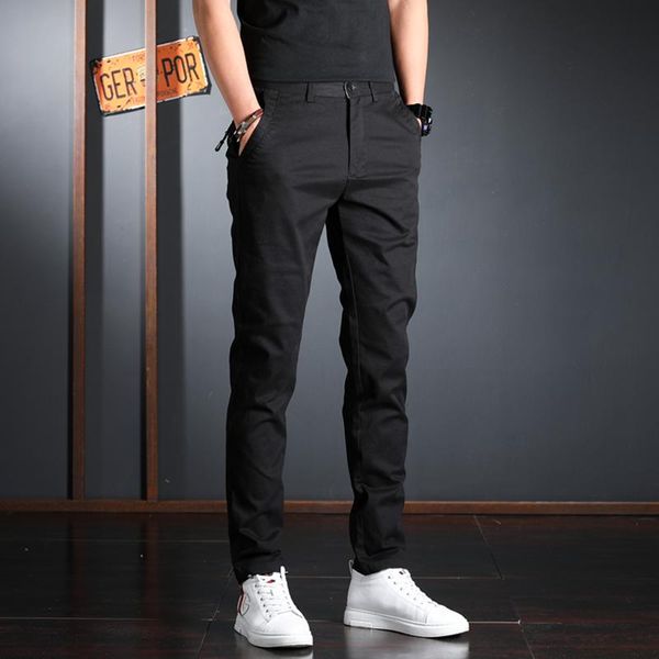 

casual men trousers slim fit pencil pants 2021 korean streetwear, Black