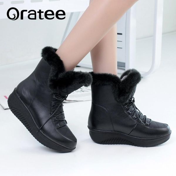 

snow boots women new fashion casual cozy winter boots shoes keep warm plush women platform wedges ankle shoes plus size, Black