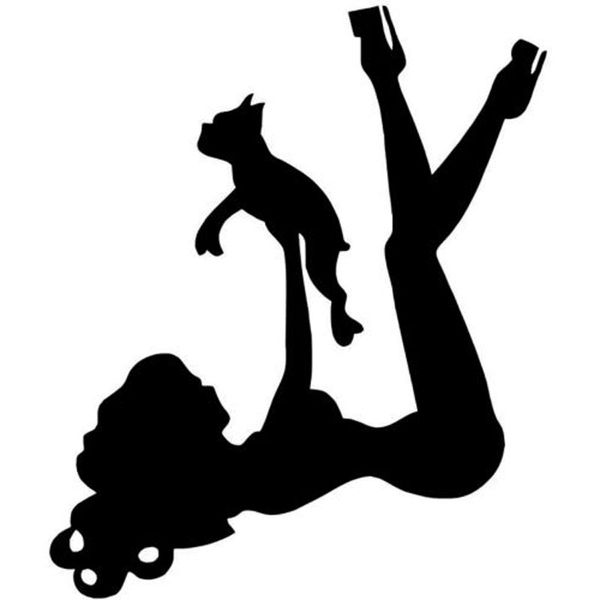 

9.5*11.3cm girl with boston terrier vinyl decal fashion funny window decoration car sticker black/silver c4-0365