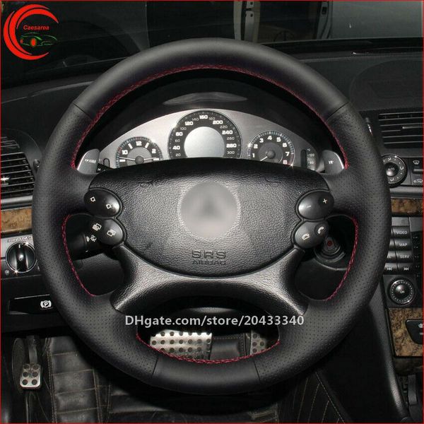 

hand sew black leather car steering wheel cover for benz e class w211 e230 e280