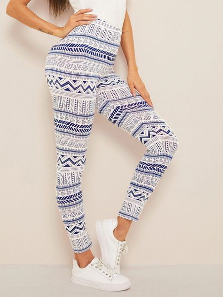 

geo print high waist leggings j1k1#, Black