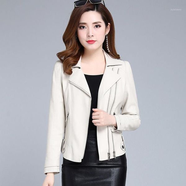 

2019 new fashion white leather coat women clothing pu jacket female outerwear short slim plus size 6xl women's leather jacket1, Black