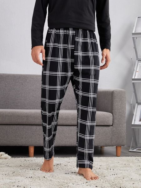 

men plaid print pajama pants w5v5#, Black;brown