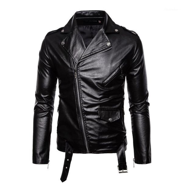 

autumn winter pu zipper biker faux leather jacket men fashion motorcycle washed retro leather jackets european size mens coats1, Black