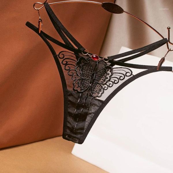 

2021 women lingerie ladies nightwear g-string temptation butterfly print embroidery perspective low waist erotic panties1, Black;pink