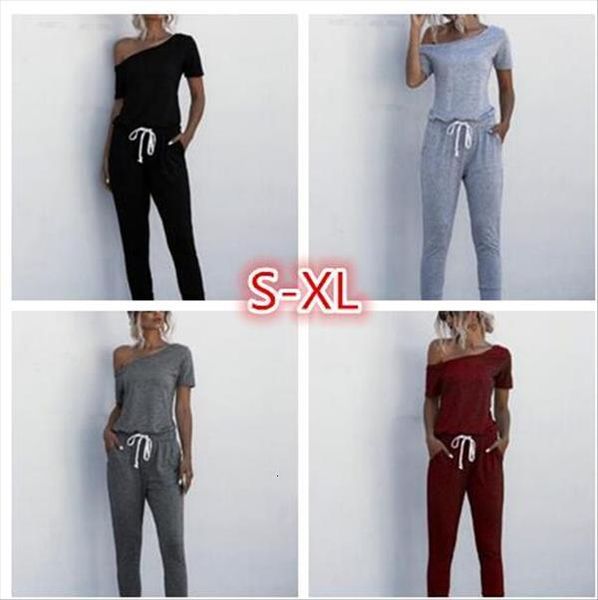 

summer one shoulder lace-up pockets long pants jumpsuit women short sleeve casual outfit streetwear rompers beach overalls, Black;white