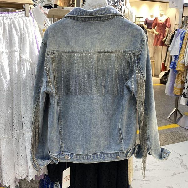 

2020 spring autumn new denim jacket women heavy industry tassled coats outwear loose fashion lapel all-match vintage jeans coat1, Black;brown