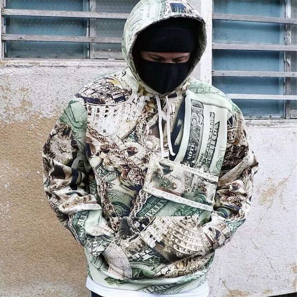 

20ss bling толстовка с капюшоном usd распечатать толстовка с капюшоном green мужского нового свитера свитер новизна способом уличного стиль, Black