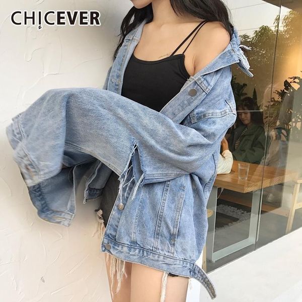 

chicever vintage hole denim jacket for women loose coat female long sleeve autumn personality oversize jackets clothes fashion1, Black;brown