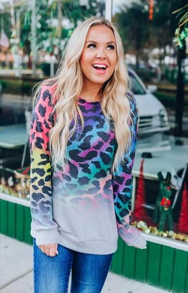

graphic t shirts 2020 new color leopard long sleeve women clothes casual o neck shirts for women long sleeve autumn, White