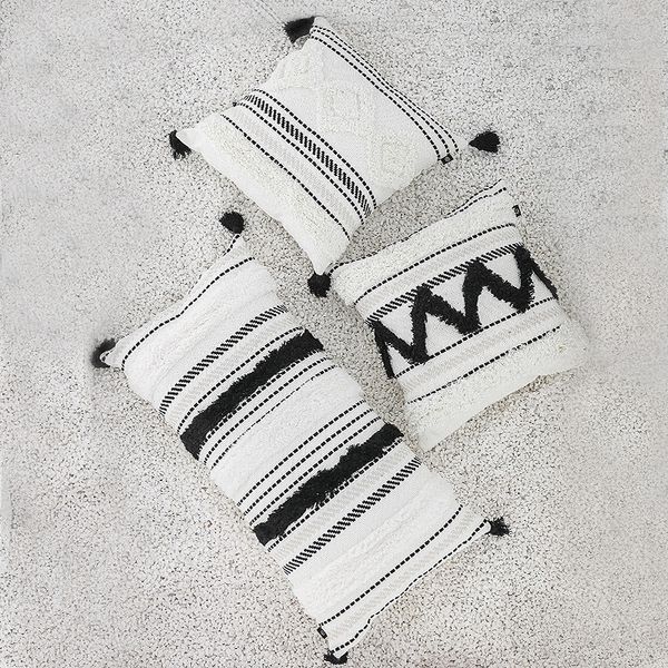 DUNXDECO Fodera per cuscino Decorativo Tufting Federa Moderna Semplice Marocco Bianco Nero Nappe geometriche Divano Biancheria da letto Coussin Y200104