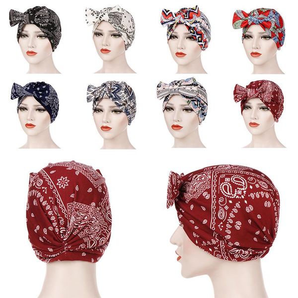

muslim islamic beauty caps baotou hats women print bow headband turban cotton soft head scarf hijab female hair accessories q bbyiny