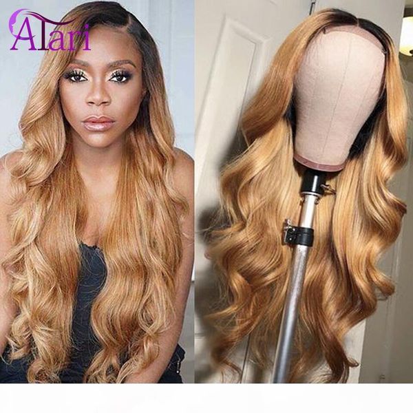 

honey color ombre 1b 27 transparent lace wigs body wave lace front wig peruvian virgin hair ombre human hair wig glueless wigs, Black;brown