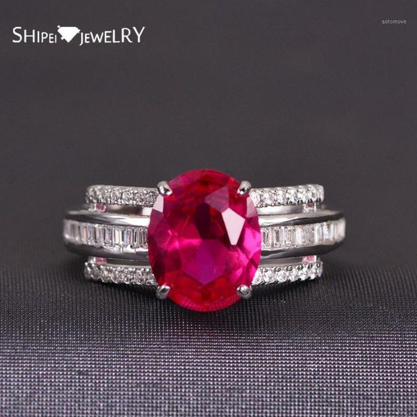 

Shipei Vintage 925 Sterling Silver Oual Ruby Greated Moissanite Gemstone Wedding Fine Jewelry Engagement White Gold Rings1, Golden;silver