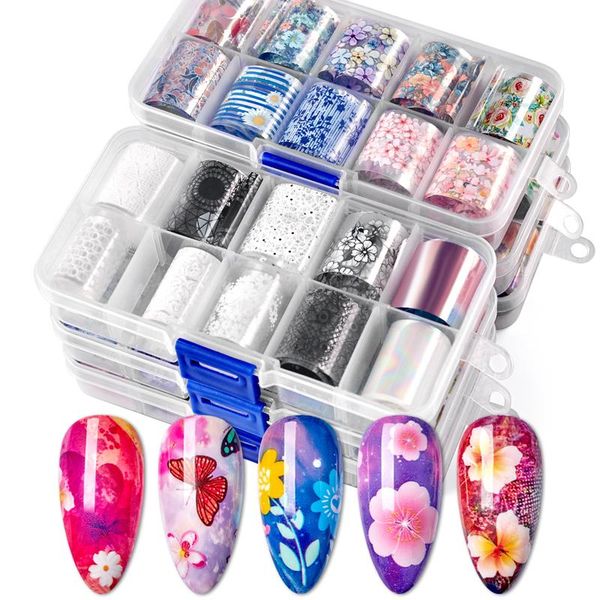 

stickers & decals 10pcs starry sky flower nail sticker tape set adhesive diy foil holographic paper art transfer, Black