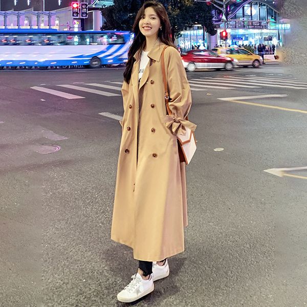 

2021 new female long new korean spring s-4xl plus size double lapel breasted solid released fashion jacket y25 37m0, Black;brown