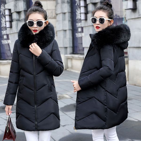 

2020 winter women jacket long hooded cotton padded female coat plus size 7xl womens warm outwear down parka manteau femme hiver, Black