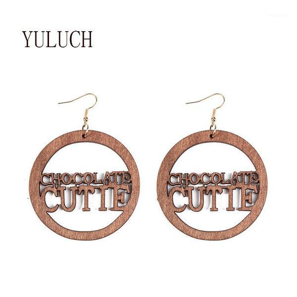 

yuluch women wood earring chocolate cutie words earrings girls hollow out simple art jewellery part accessories woman1, Silver