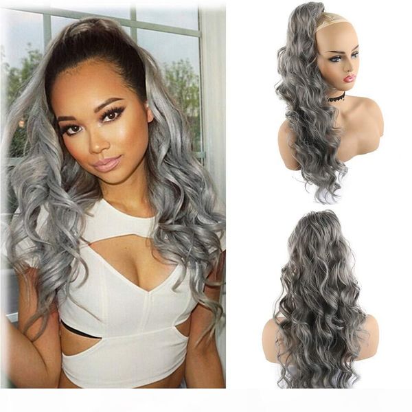 

body wave salt and pepper silver grey human hair ponytail gray pony tail 140g clip ins human hair ponytais hairpieces, Black