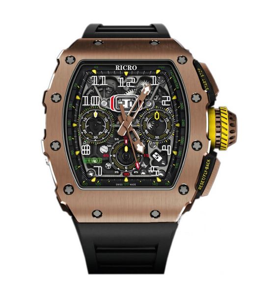 

watch rm11 men's watch stainless steel case, imported rubber strap, fully automatic mechanical movement, sports watch, wholesale and re, Slivery;brown